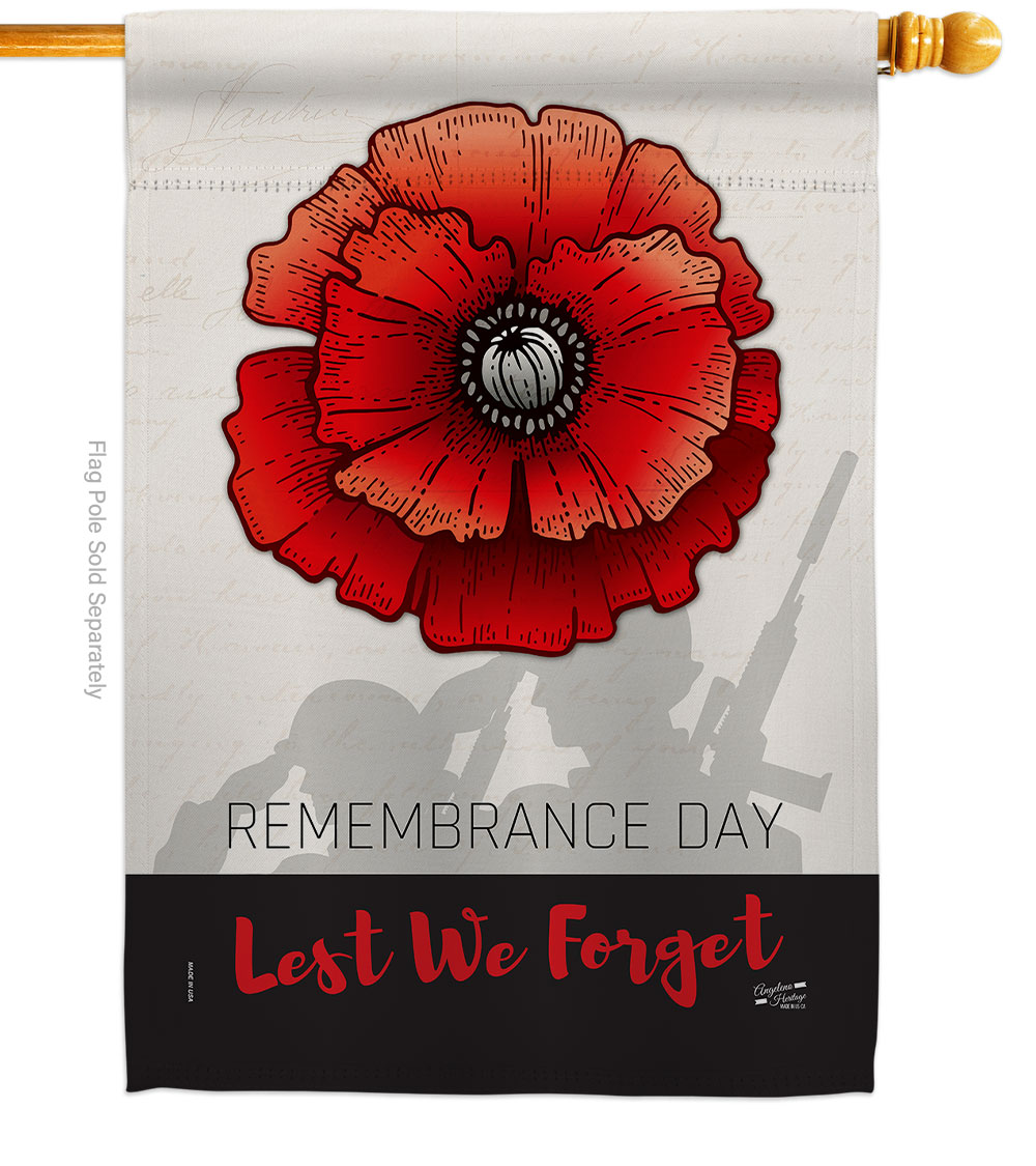Angeleno Heritage H137384-BO 28 x 40 in. Remembrance Day House Flag with Armed Forces Veterans Double-Sided Decorative Vertical Decoration Banner
