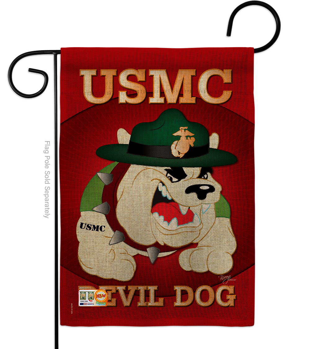 GardenControl 13 x 18.5 in. Devil Dog Burlap Americana Military Impressions Decorative Vertical Double Sided Garden Flag