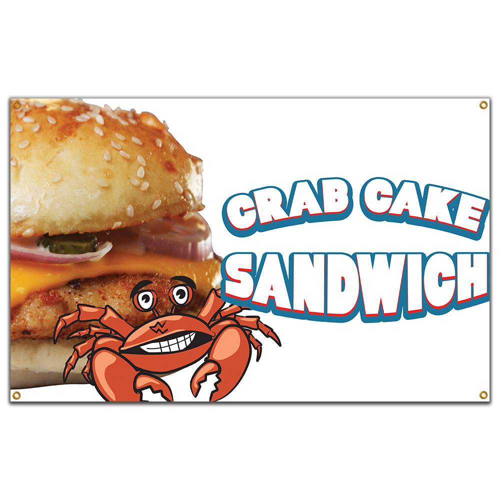 SignMission B-60 Crab Cake Sandwich19 60 in. Concession Stand Food Truck Single Sided Banner - Crab Cake Sandwich