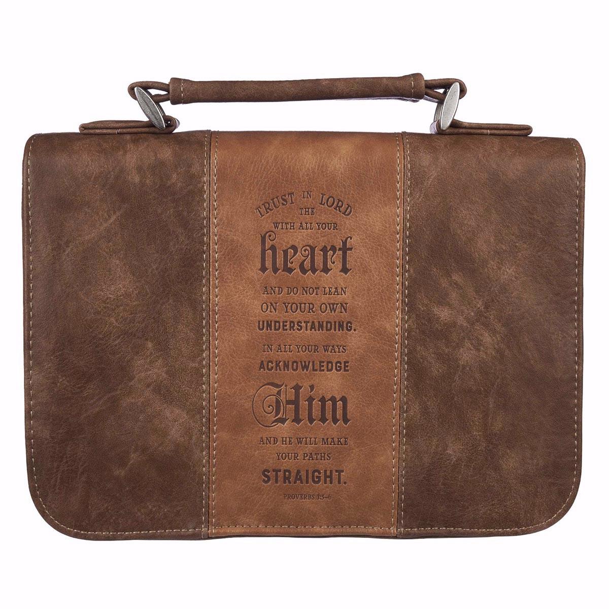 Christian Art Gifts 149145 Trust in the Lord Classic Lux Leather Bible Cover, Brown - Medium