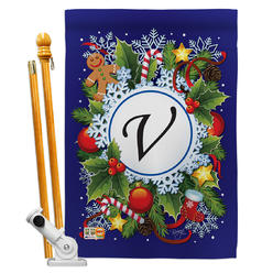 Breeze Decor BD-WT-HS-130100-IP-BO-D-US12-BD 28 x 40 in. Winter V Initial Wonderland Impressions Decorative Vertical Double Sided House Flag