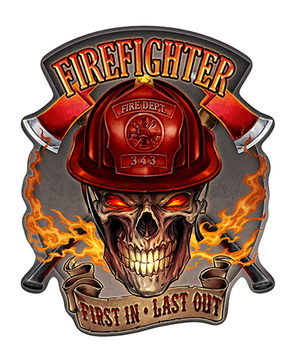 SignMission P-1014 Firefighter Skull 14 in. Firefighter Flaming Skull Novelty Sign