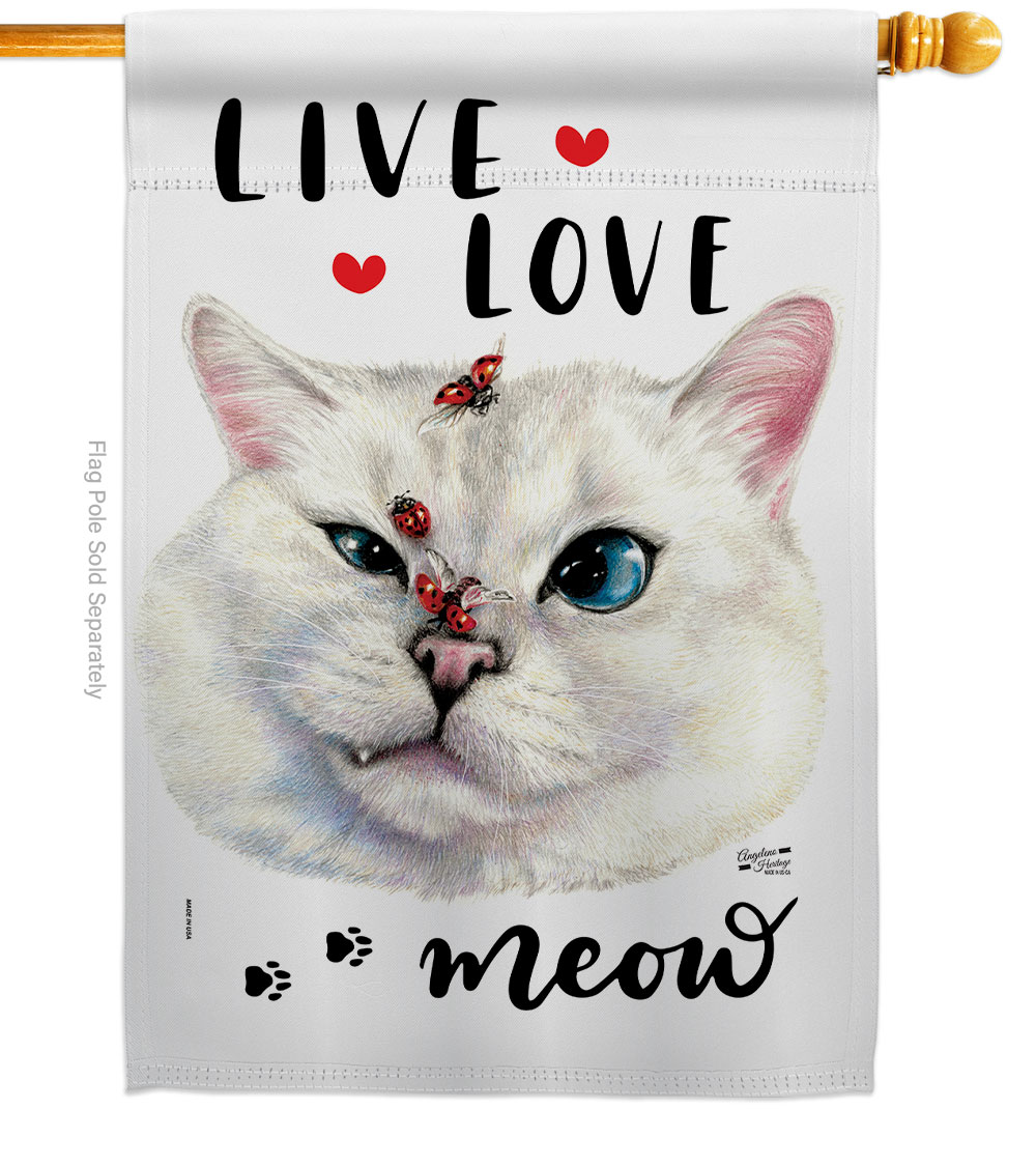 Angeleno Heritage H137560-BO Live Love Meow Animals Cat 28 x 40 in.  Double-Sided Decorative Vertical House Flags for Decoration Banner Garden  Yard