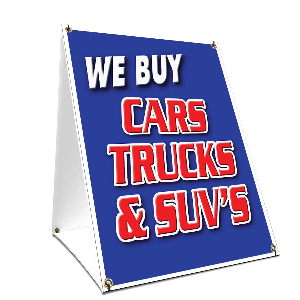 SignMission SBC-1824-We Buy Cars Trucks & Suvs 18 x 24 in. A-Frame Sidewalk We Buy Cars Trucks & Suvs Sign with Graphics on Each Side