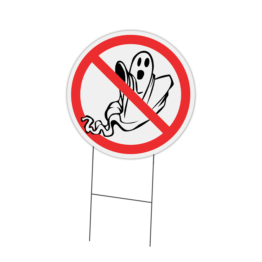 SignMission C-24-CIR-WS-No Ghosts Corrugated Plastic Sign with Stakes 24 in. Circular - No Ghosts