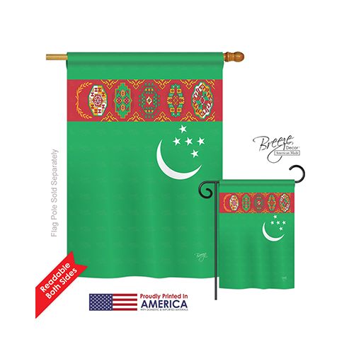Breeze Decor 08224 Turkmenistan 2-Sided Vertical Impression House Flag - 28 x 40 in.