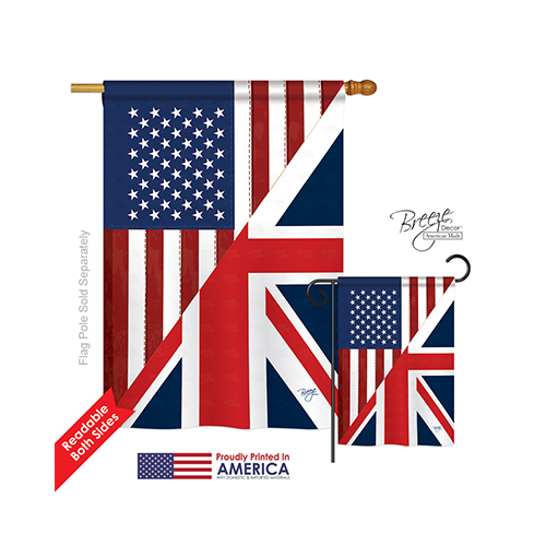 Breeze Decor 08380 US UK Friendship 2-Sided Vertical Impression House Flag - 28 x 40 in.