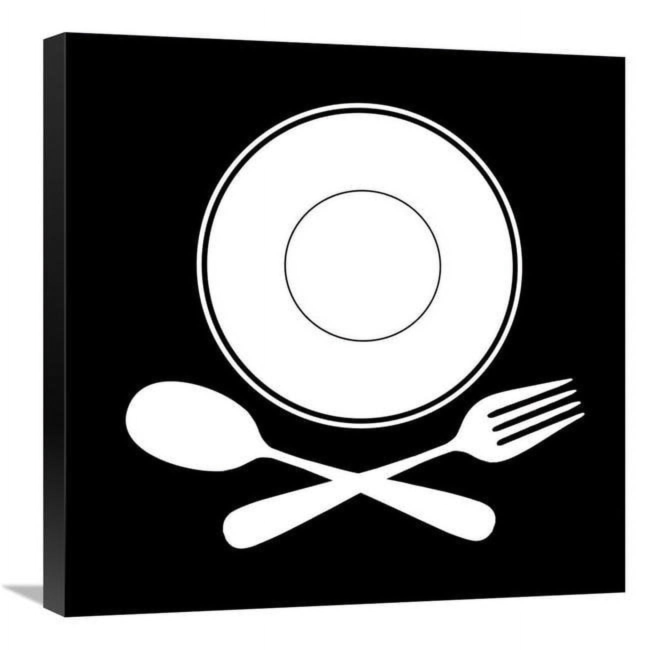 JensenDistributionServices 24 x 24 in. Mealtime - White on Black - Plate with Crossed Cutlery Art Print - BG.Studio