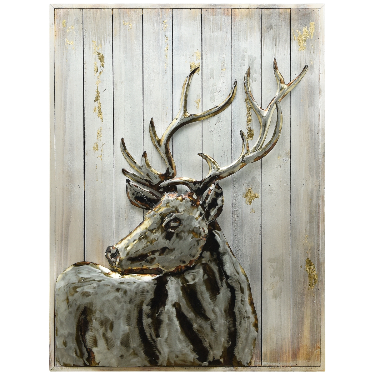 Empire Art Direct PMO-180306-4030 40 x 30 in. Deer 2 Hand Painted Primo Mixed Media Iron Wall Sculpture on Slatted Solid Wood 3D Metal Wall Art