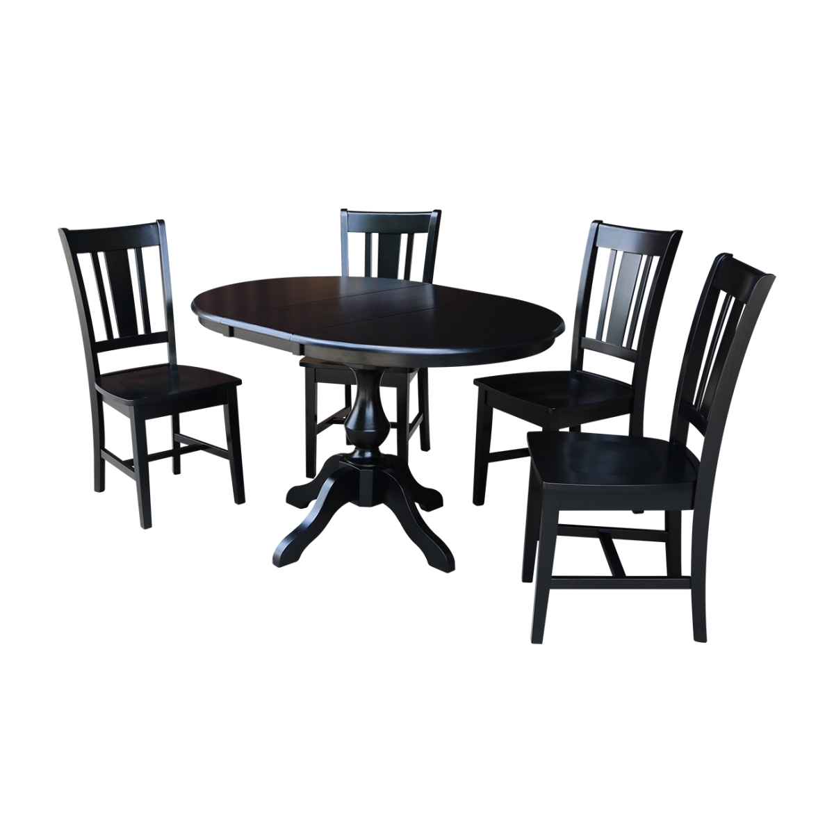 International Concepts K46-36RXT-11B-C10-4 36 in. Round Dining Table with 12 in. Leaf & 4 San Remo Chairs&#44; Black - 5 Piece Set