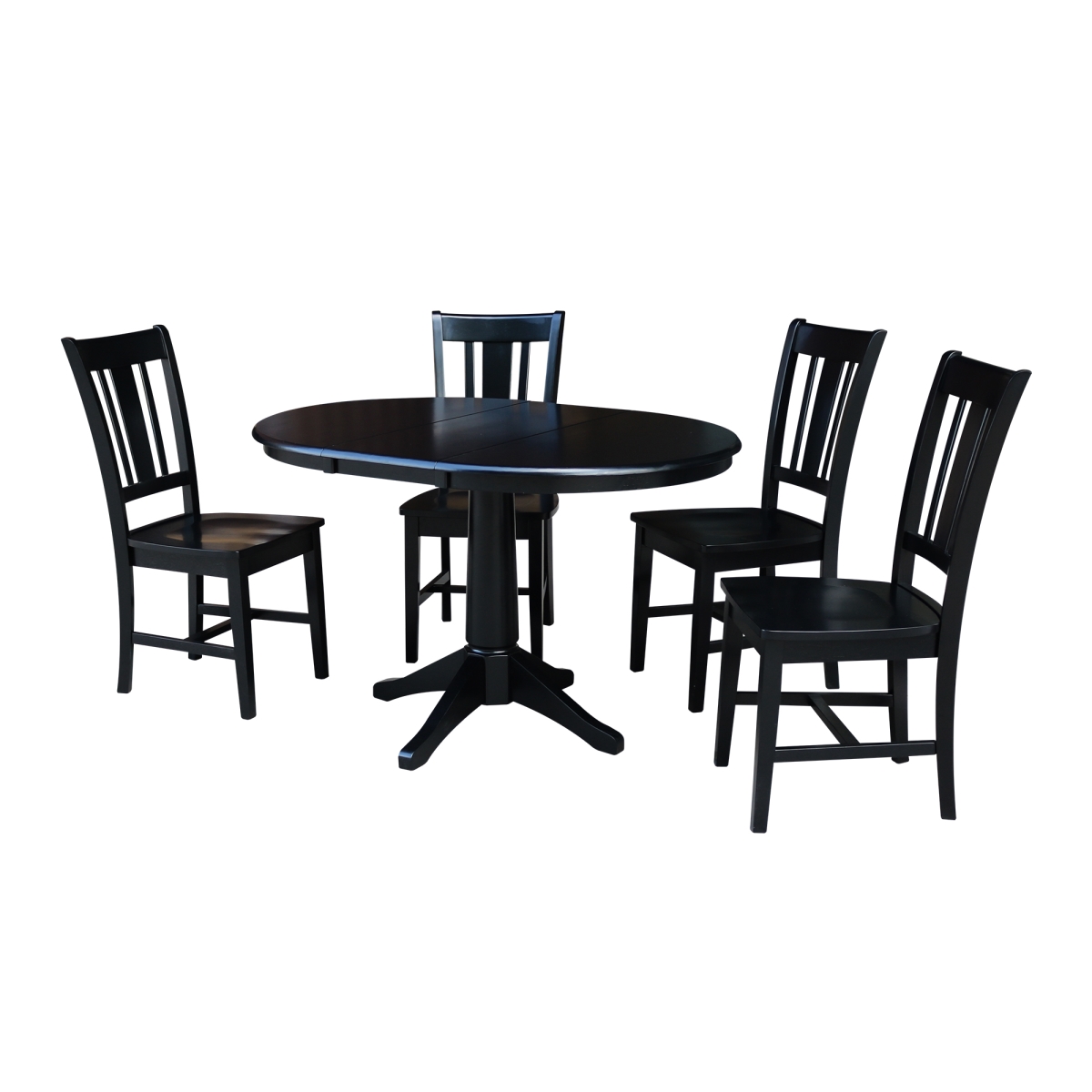 International Concepts K46-36RXT-27B-C10-4 36 in. Round Top Dining Table with 12 in. Leaf & 4 San Remo Chairs&#44; Black - 5 Piece Set