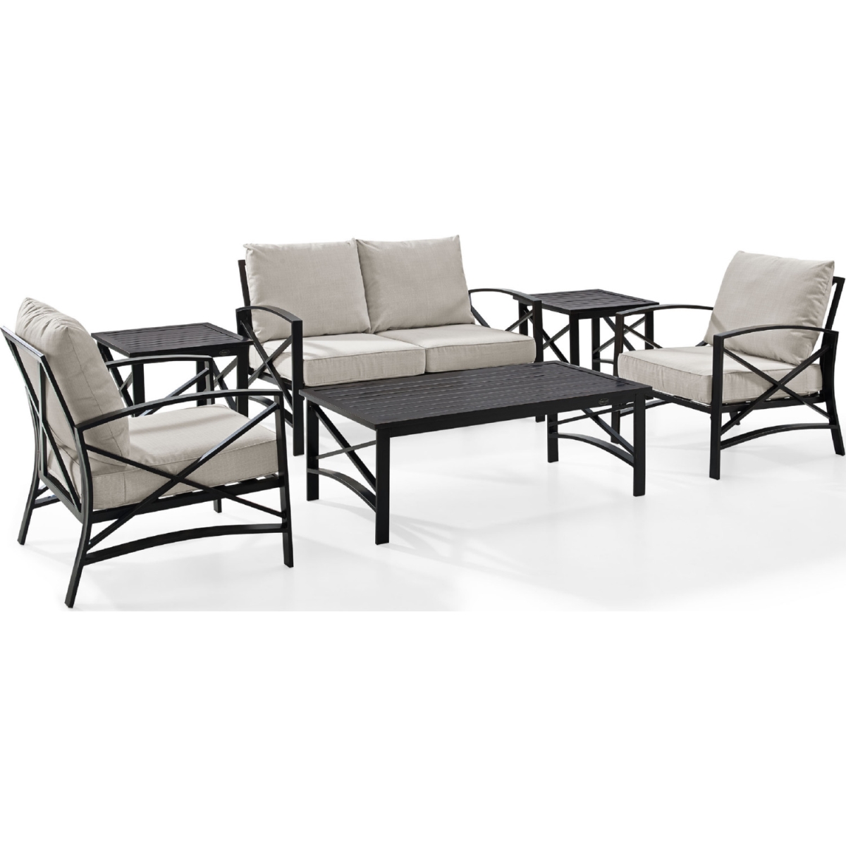 Crosley KO60017BZ-OL 6 Piece Kaplan Outdoor Seating Set with Oatmeal Cushion - Loveseat, Two Chairs, Two Side Tables, Coffee Table