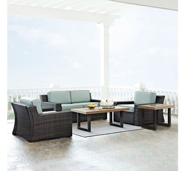Classic Accessories Beaufort 5 Piece Outdoor Wicker Seating Set With Mist Cushion