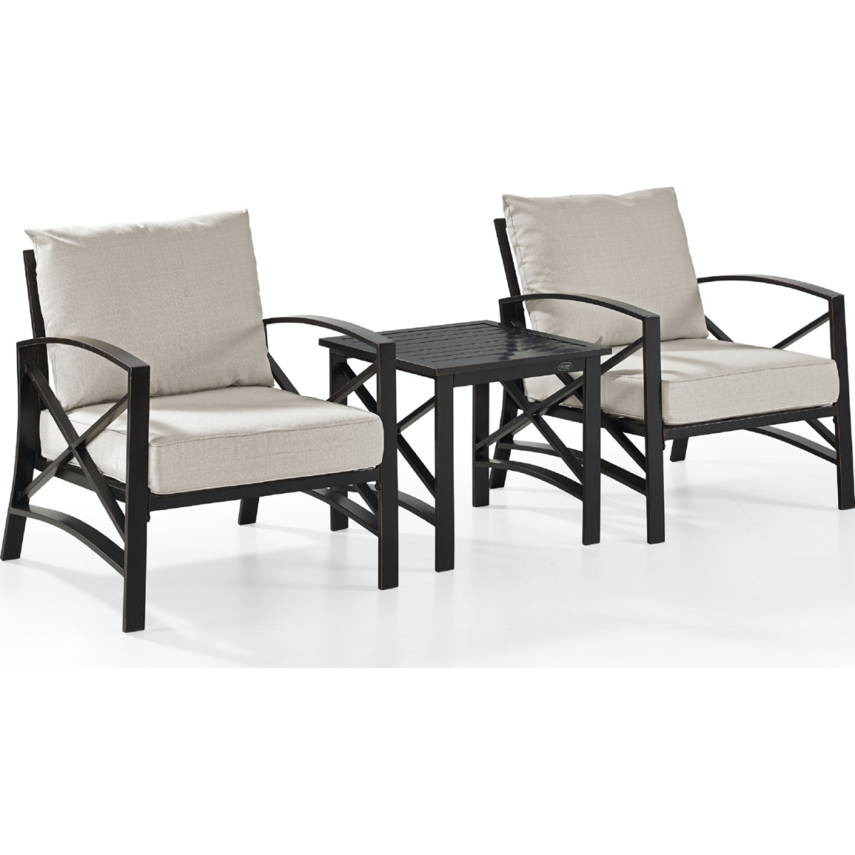 TEMPLETON 3 Piece Kaplan Outdoor Seating Set with Oatmeal Cushion - Two Chairs, Side Table