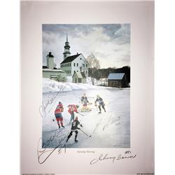 Autograph Authentic AALCH31359 Autographed Lithograph Signed by Bower, Lafleur, Hull & Cournoyer - Montreal, Chicago, Toronto