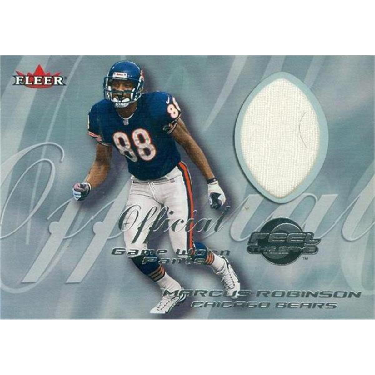 Autograph Warehouse 343158 Marcus Robinson Player Worn pants Patch Football Card - Chicago Bears 2000 Fleer Feel the Game