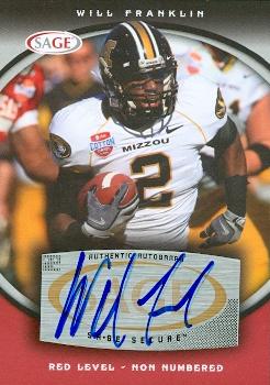 Autograph Warehouse 99778 Will Franklin Autographed Football Card Missouri 2008 Sage Rookie Red No. A23