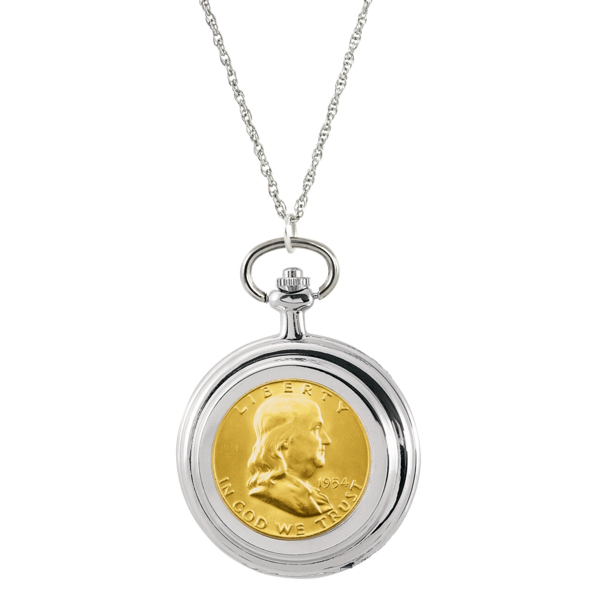 UPM GLOBAL 14194 Gold-Layered Silver Franklin Half Dollar Coin Pocket Watch Coin Pendant Necklace