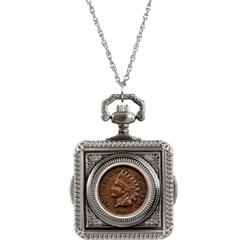UPM GLOBAL American Indian Penny Coin Pocket Watch Coin Pendant Necklace