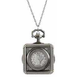 UPM GLOBAL 14204 1883 First-Year-of-Issue Liberty Nickel Coin Pocket Watch Coin Pendant Necklace