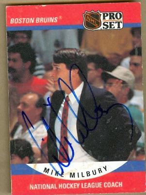 Autograph Warehouse 55417 Mike Milbury Autographed Hockey Card Boston Bruins 1990 Pro Set No .661