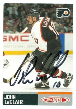 Autograph Warehouse 56042 John Leclair Autographed Hockey Card Philadelphia Flyers 2003 Topps Total No .22