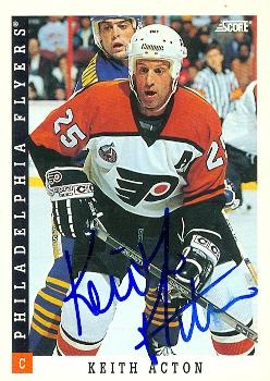 Autograph Warehouse 56081 Keith Acton Autographed Hockey Card Philadelphia Flyers 1993 Score No .301