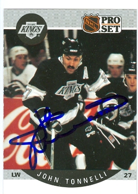 Autograph Warehouse 56444 John Tonelli Autographed Hockey Card Los Angeles Kings 1990 Pro Set No .129
