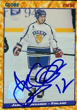 Autograph Warehouse 59899 Janne Laukkanen Autographed Hockey Card Finland 1995 Globe No .134