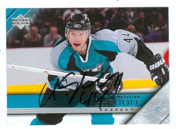 Autograph Warehouse 60309 Christian Ehrhoff Autographed Hockey Card San Jose Sharks 2005 Upper Deck No .163