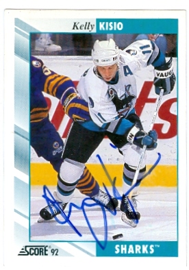 Autograph Warehouse 60313 Kelly Kisio Autographed Hockey Card San Jose Sharks 1992 Score No .57