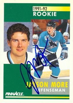 Autograph Warehouse 60353 Jayson More Autographed Hockey Card San Jose Sharks 1991 Pinnacle No .342