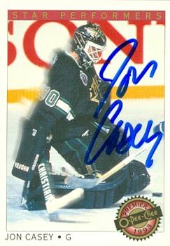 Autograph Warehouse 60514 Jon Casey Autographed Hockey Card Dallas Stars 1993 O-Pee-Chee No .7