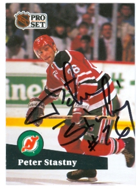 Autograph Warehouse 62713 Peter Stastny Autographed Hockey Card New Jersey Devils 1991 Pro Set No. 143