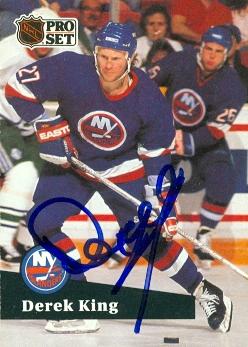 Autograph Warehouse 62851 Derek King Autographed Hockey Card New York Islanders 1991 Pro Set No. 146