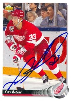 Autograph Warehouse 63256 Yves Racine Autographed Hockey Card Detroit Red Wings 1992 Upper Deck No. 142