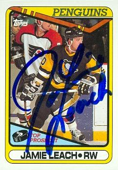 Autograph Warehouse 63329 Jamie Leach Autographed Hockey Card Pittsburgh Penguins 1990 Topps No. 377