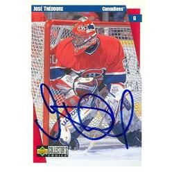 Autograph Warehouse 63626 Jose Theodore Autographed Hockey Card Montreal Canadiens 1997 Upper Deck Cc No. 135