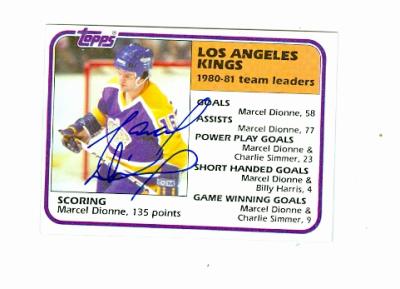 Autograph Warehouse 64215 Marcel Dionne Autographed Hockey Card Los Angeles Kings 1981 Topps No. 54