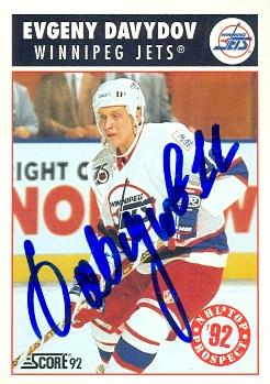 Autograph Warehouse 64688 Evgeny Davydov Autographed Hockey Card Winnipeg Jets 1992 Score No. 456