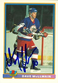 Autograph Warehouse 64779 Dave Mcllwain Autographed Hockey Card Winnipeg Jets 1991 Bowman No. 196