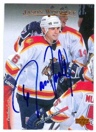 Autograph Warehouse 64980 Jason Woolley Autographed Hockey Card Florida Panthers 1996 Upper Deck No. 335