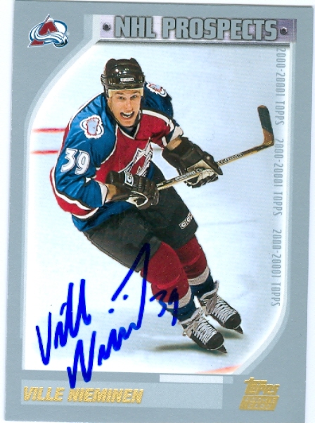 Autograph Warehouse 65755 Ville Nieminen Autographed Hockey Card Colorado Avalanche 2000 Topps Rookie No. 287