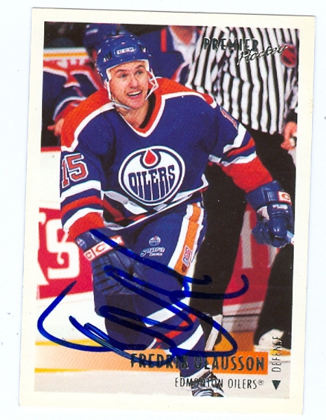 Autograph Warehouse 65849 Fredrik Olausson Autographed Hockey Card Edmonton Oilers 1995 Topps Premier No. 319