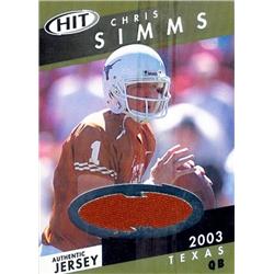 Autograph Warehouse 587734 Chris Simms Player Worn Jersey Patch Football Card - Texas Longhorns 2003 SAGE HIT Rookie - No.HJ10