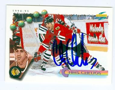 Autograph Warehouse Chris Chelios autographed hockey card (Chicago Blackhawks) 1994 Score No.189