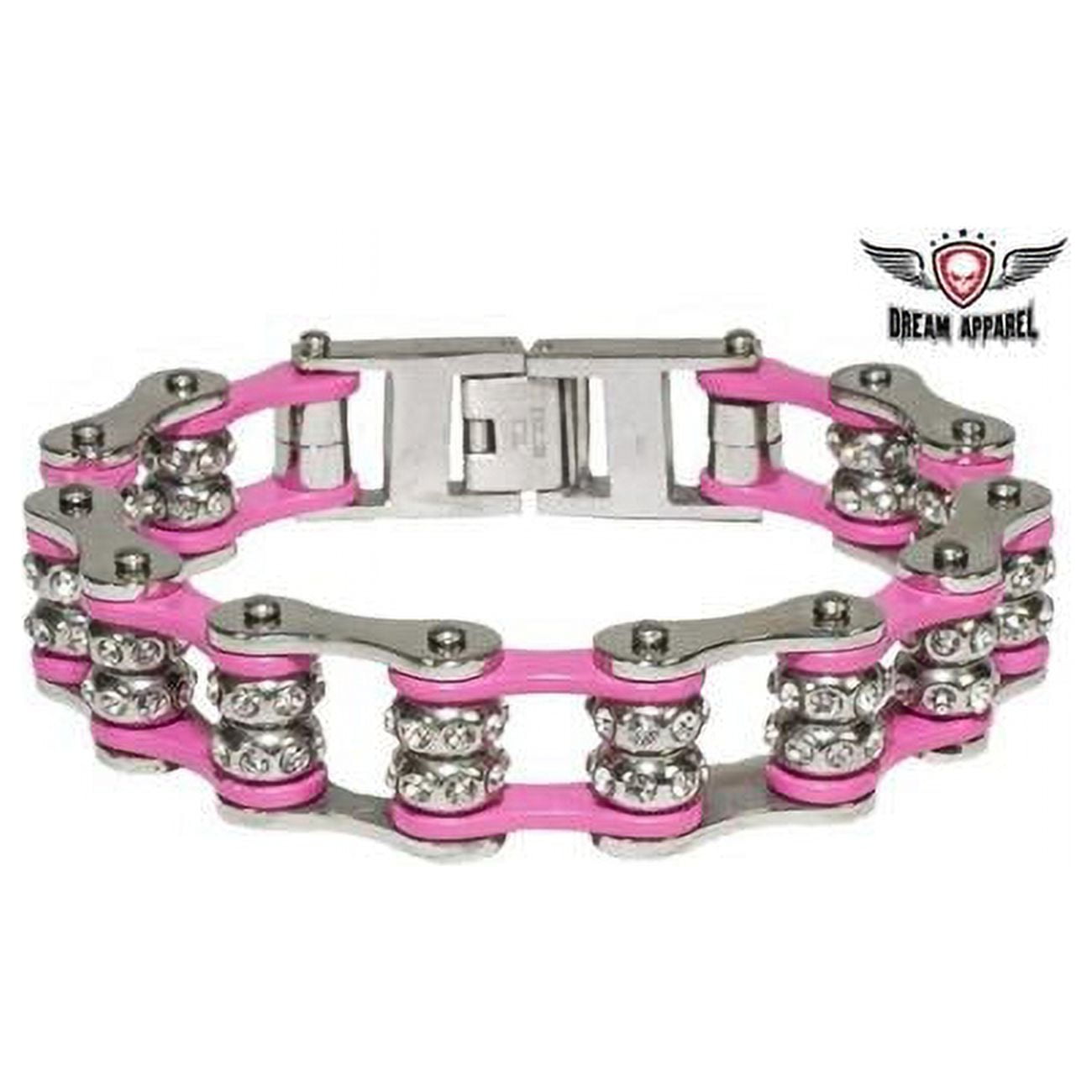 DEALER LEATHER BRD4-L Pink Motorcycle Chain Bracelet with Gemstones - Large