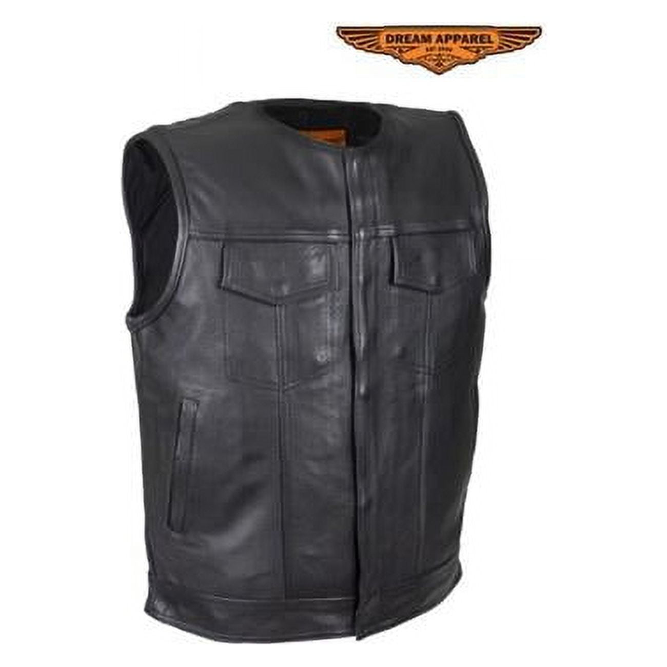 NewGroove Mens Leather Motorcycle Vest without Collar - Size 62