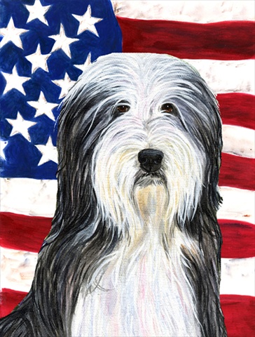 PatioPlus 11 x 15 in. USA American Flag with Bearded Collie Garden Size Flag