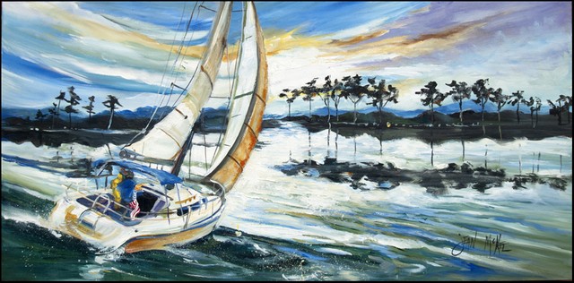 JensenDistributionServices Sailboats Lake Martin Indoor & Outdoor Runner Mat&#44; 28 x 58 in.